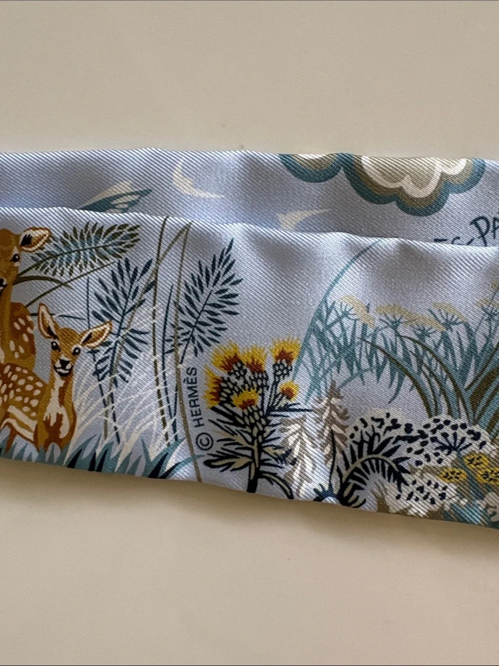 Hermes Blue, Gold & Teal Silk Twilly Scarf Pair